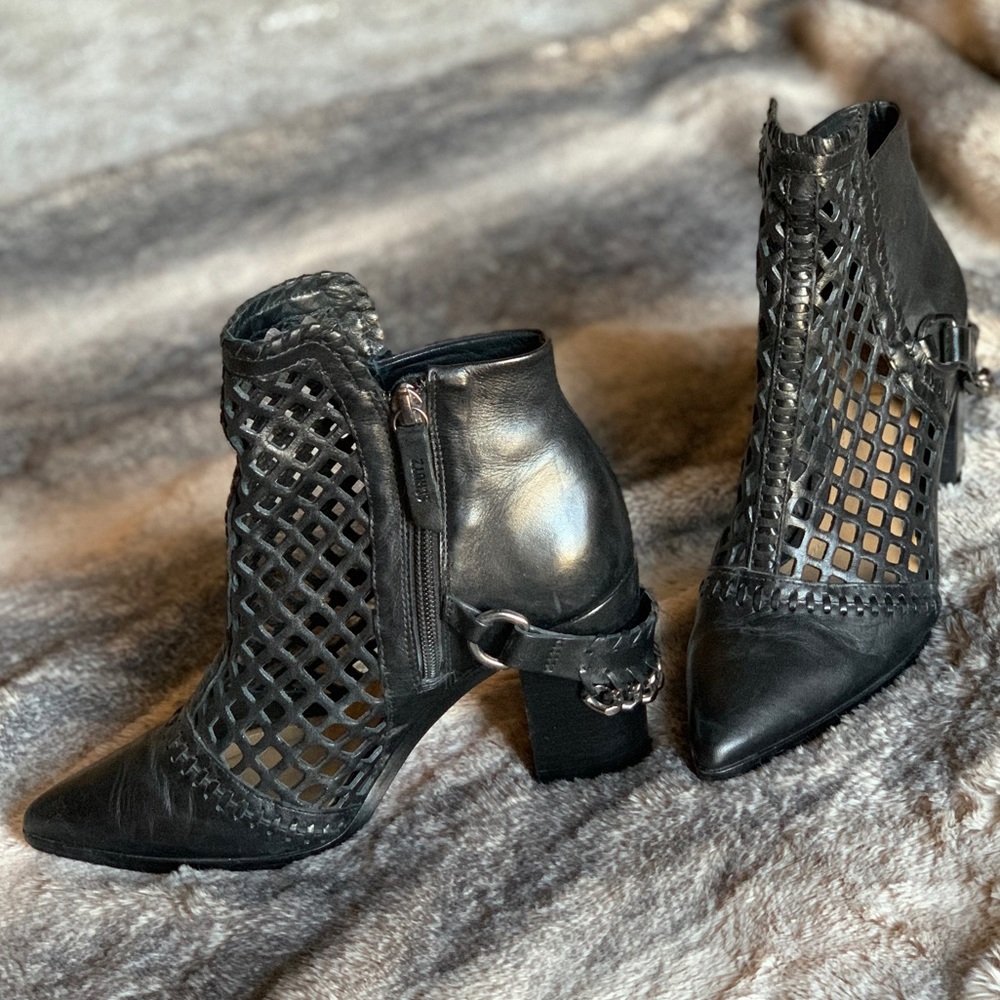 SCHUTZ Black Booties with Chain accent